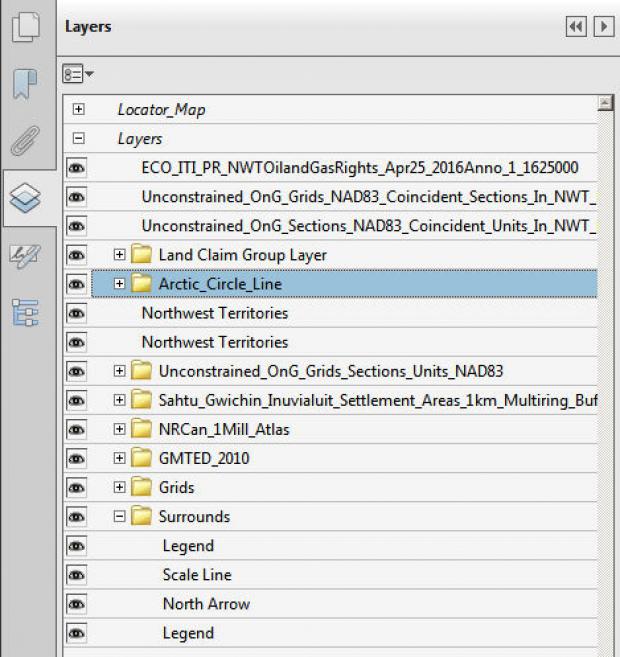Layer Tool showing hierarchical layer structure of GeoPDF
