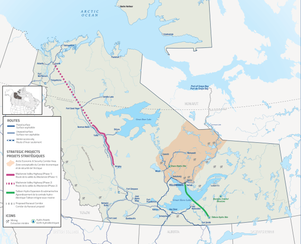 Map of the proposed location of the Arctic Economic and Security Corridor
