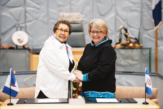 Minister Lucy Kuptana is sworn in by Commissioner Margaret Thom in December 2023.